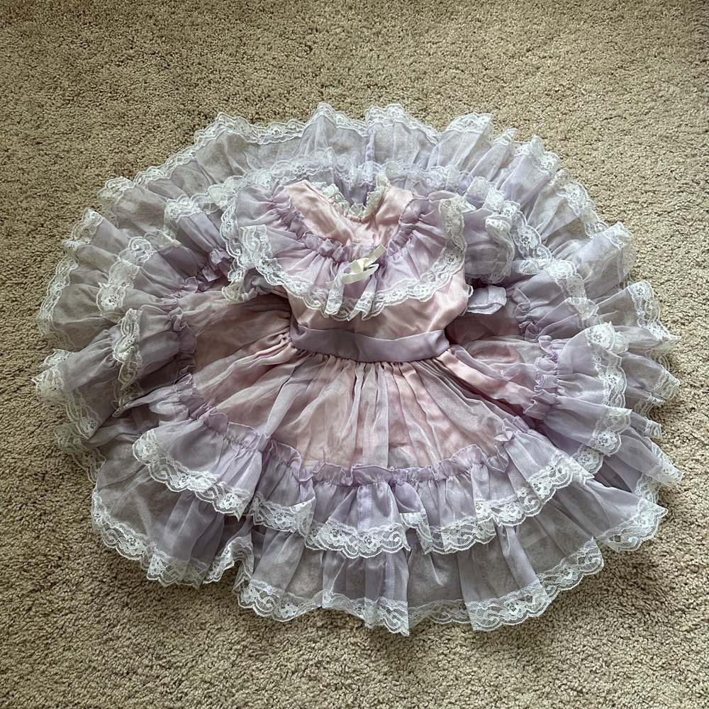 Ruffle Lace Formal Dress Kids Pink Purple Victorian Pageant Full Circle